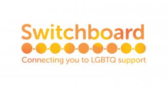 Switchboard logo; Orange gradient colour with text: Switchboard Connecting you to LQBTQ support