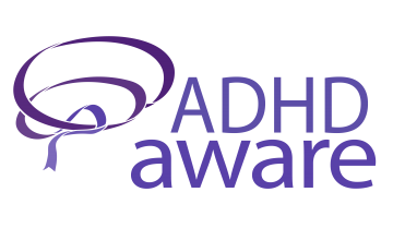 ADHD Aware logo in purple font