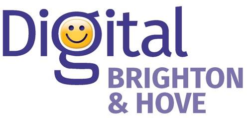 The logo shows the words DIGITAL Brighton & Hove in purple. The G has a yellow smiley face in the middle.