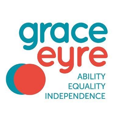 a red and green circle over lap with the text next to it that read 'Grace Eyre, Ability, Equality, Independence'
